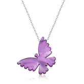 Collier pour femme avec papillon violet argenté